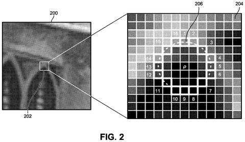 Magnified pixel grid with key points, drawing sheet 2 from US 2026/0245240 A1