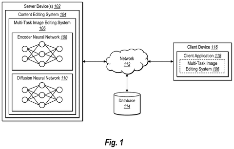Network diagram of image editing system, drawing sheet 1 from US 2026/0245272 A1