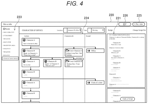 Analyzed script parsed into scenes, drawing sheet 4 from US 2026/0245323 A1