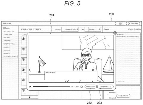 Generated pre-visualization video playback, drawing sheet 5 from US 2026/0245323 A1