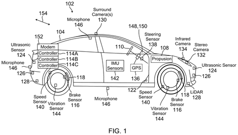 Side view of vehicle with sensors, drawing sheet 1 from US 2026/0245350 A1