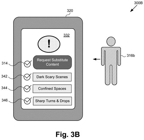 Mobile screen showing content substitution option, drawing sheet 4 from US 2026/0245439 A1