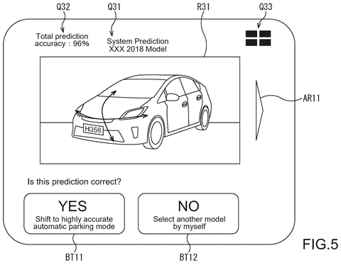 Driver interface for parking prediction, drawing sheet 5 from US 2026/0245462 A1