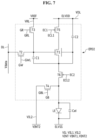 Second type of pixel circuit, drawing sheet 7 from US 2026/0245516 A1