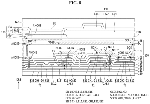 Detailed pixel layer structure, drawing sheet 8 from US 2026/0245516 A1