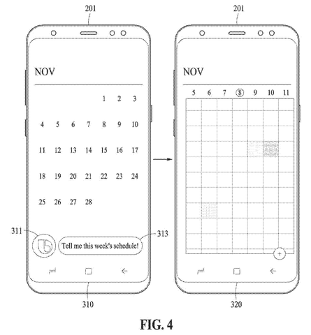 Calendar app showing schedule queries, drawing sheet 4 from US 2026/0245560 A1