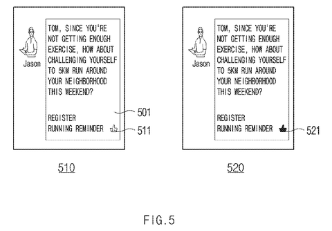 Reminder registration interface states, drawing sheet 5 from US 2026/0245698 A1