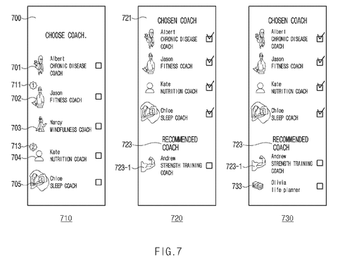 Coach selection and recommendation menu, drawing sheet 7 from US 2026/0245698 A1
