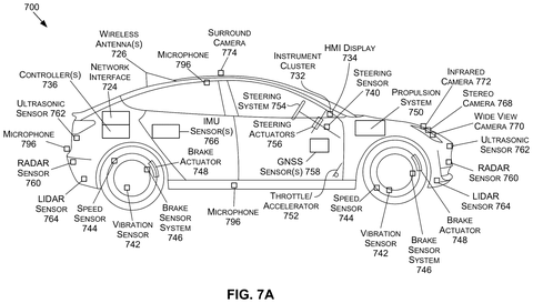 Sensor layout on an autonomous vehicle, drawing sheet 7 from US 2026/0246551 A1