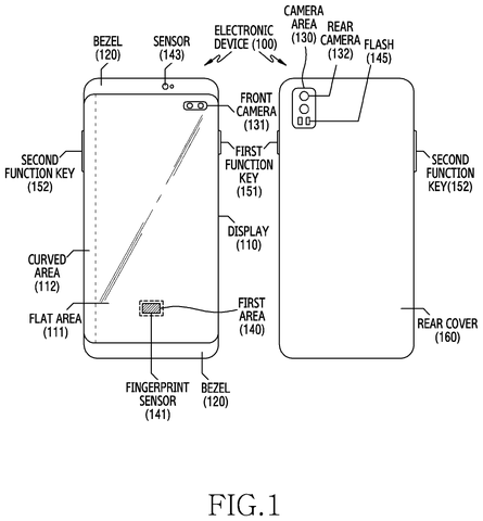 Electronic device with front and back views., drawing sheet 1 from US 2026/0247027 A1