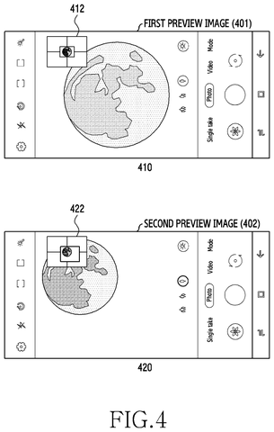 Camera preview images with different framing., drawing sheet 4 from US 2026/0247027 A1