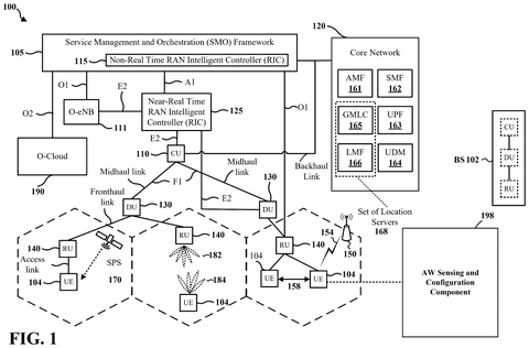 Cellular network architecture with sensing components, drawing sheet 1 from US 2026/0247325 A1