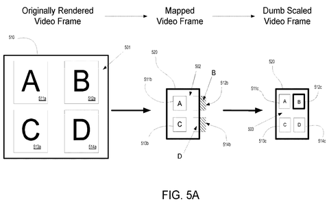 Video frame transformation example, drawing sheet 5 from US 2026/0249176 A1