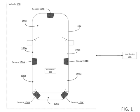 Vehicle with sensors and processor., drawing sheet 1 from US 2026/0249814 A1