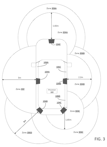 Vehicle with multiple detection zones., drawing sheet 3 from US 2026/0249814 A1