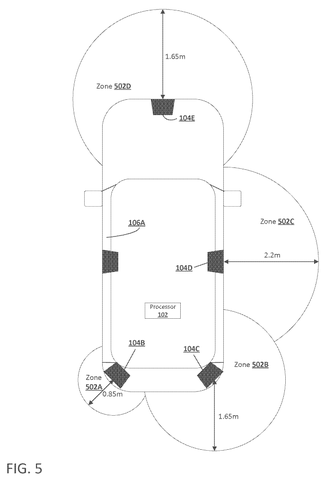 Vehicle with specific detection zones., drawing sheet 5 from US 2026/0249814 A1