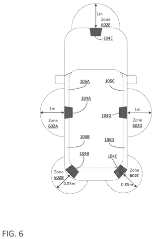 Vehicle with close-range detection zones., drawing sheet 6 from US 2026/0249814 A1