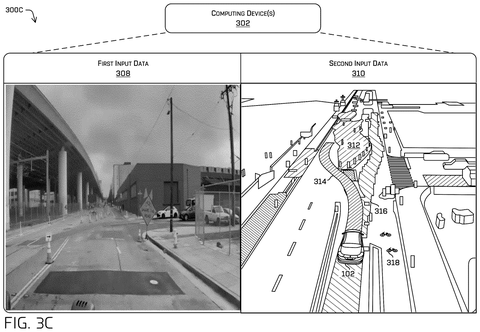 Camera view alongside computer-generated road layout, drawing sheet 4 from US 2026/0249887 A1