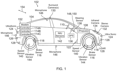 Vehicle sensor system layout, drawing sheet 1 from US 2026/0251470 A1