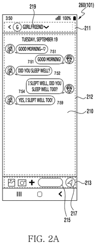 Smartphone chat screen with conversation., drawing sheet 2 from US 2026/0252181 A1