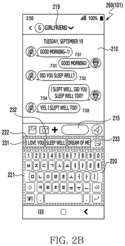 Smartphone chat screen with keyboard, girlfriend suggestions., drawing sheet 3 from US 2026/0252181 A1