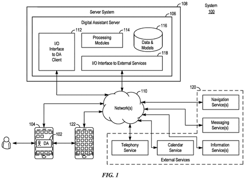 System architecture of digital assistant, drawing sheet 1 from US 2026/0252370 A1