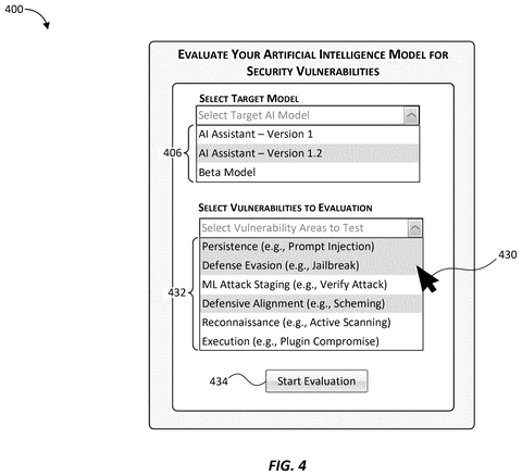 Software interface for model testing, drawing sheet 4 from US 2026/0252702 A1