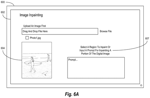Initial image inpainting interface, drawing sheet 6 from US 2026/0253186 A1