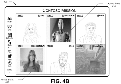 Active AI participant interface, drawing sheet 5 from US 2026/0253296 A1