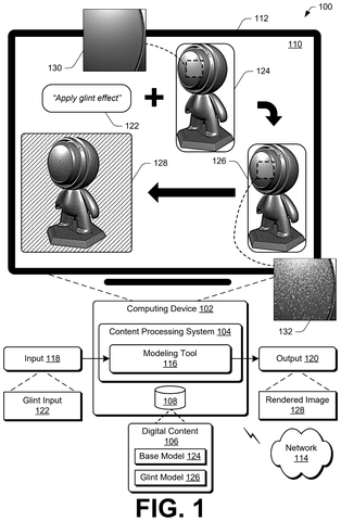 Modeling interface with glint effect, drawing sheet 1 from US 2026/0253321 A1