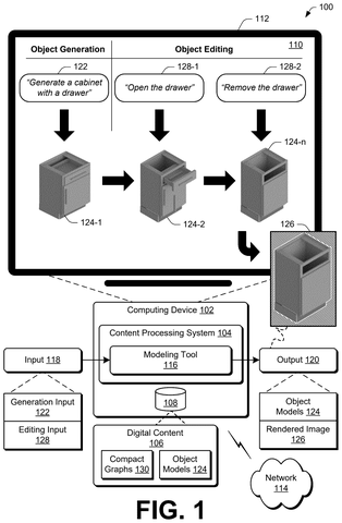 Interactive text-to-3D design interface, drawing sheet 1 from US 2026/0253333 A1