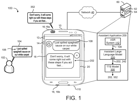 Google Patents a System That Gives Its AI Assistant an Emotionally Expressive Voice patent drawing, sheet 1