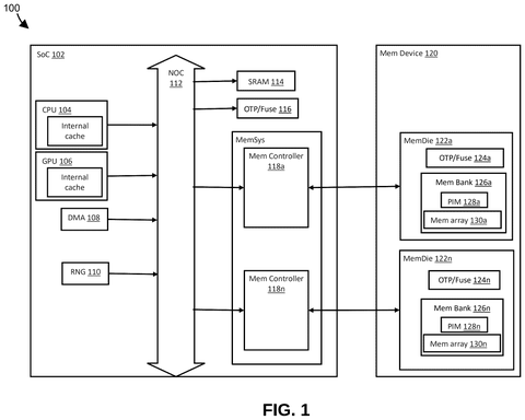 System-on-chip and memory device architecture, drawing sheet 1 from US 2026/0254641 A1