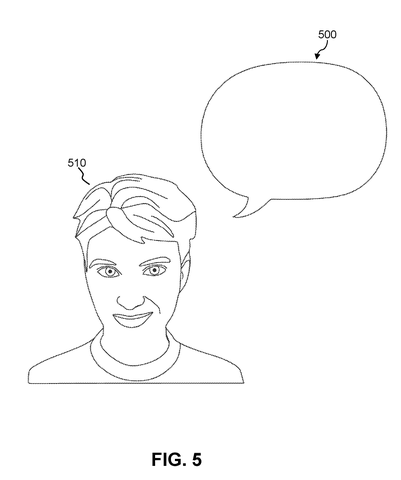 Avatar face with speech bubble, drawing sheet 5 from US 2026/0254851 A1
