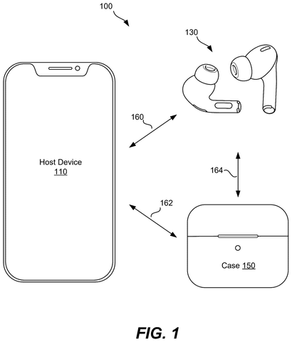 Wireless earbuds and charging case, drawing sheet 1 from US 2026/0255095 A1