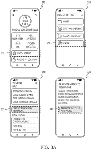 Phone settings menu for watch transfer, drawing sheet 3 from US 2026/0255416 A1