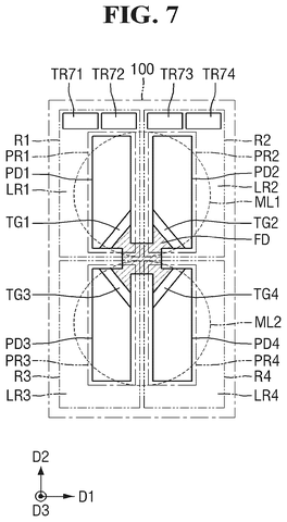 Pixel layout with top-edge transistors, drawing sheet 7 from US 2026/0255704 A1