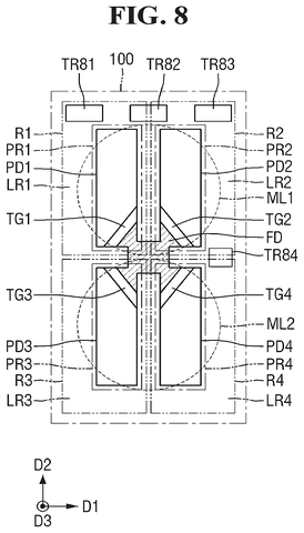 Pixel layout with side and top transistors, drawing sheet 8 from US 2026/0255704 A1