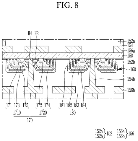 Cross-section showing internal connection vias, drawing sheet 8 from US 2026/0255715 A1