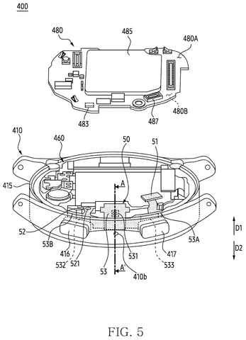Internal components within smartwatch casing., drawing sheet 5 from US 2026/0259581 A1