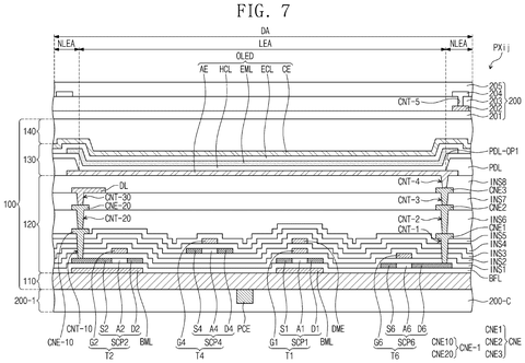 Cross-section of display layers., drawing sheet 7 from US 2026/0259628 A1