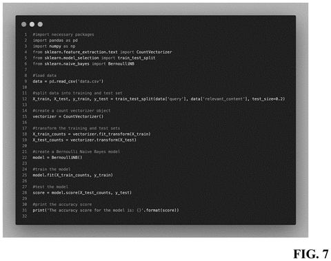 Python code for Naive Bayes model., drawing sheet 7 from US 2026/0259906 A1