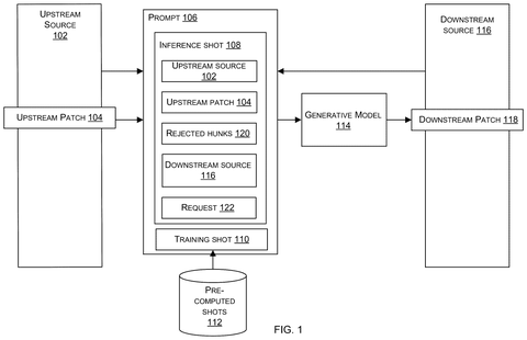 AI patch generation system overview, drawing sheet 1 from US 2026/0259990 A1