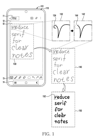 Smartphone display, handwriting cleanup and style change., drawing sheet 1 from US 2026/0260053 A1