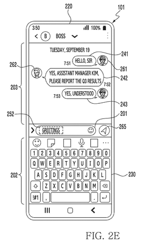 Smartphone messaging app with polite greeting., drawing sheet 6 from US 2026/0260056 A1