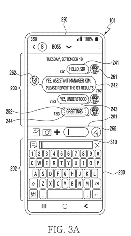 Smartphone messaging app with expanded keyboard., drawing sheet 7 from US 2026/0260056 A1