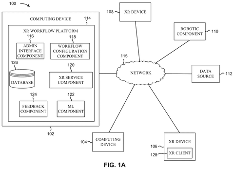XR workflow platform system overview, drawing sheet 1 from US 2026/0260216 A1