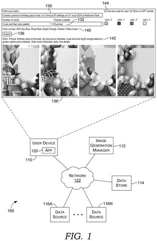 AI image generator user interface., drawing sheet 1 from US 2026/0260398 A1