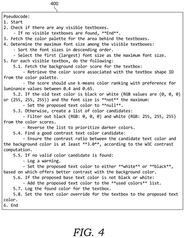 Pseudocode for color selection., drawing sheet 4 from US 2026/0260398 A1
