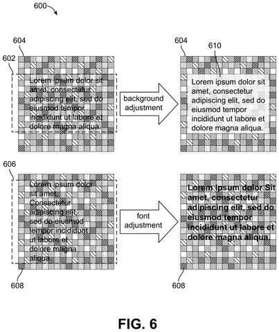 Adjusting virtual content for readability, drawing sheet 6 from US 2026/0260439 A1